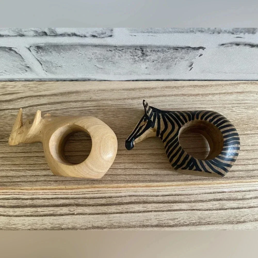 Lot of 6 wood African safari animal table napkin holders